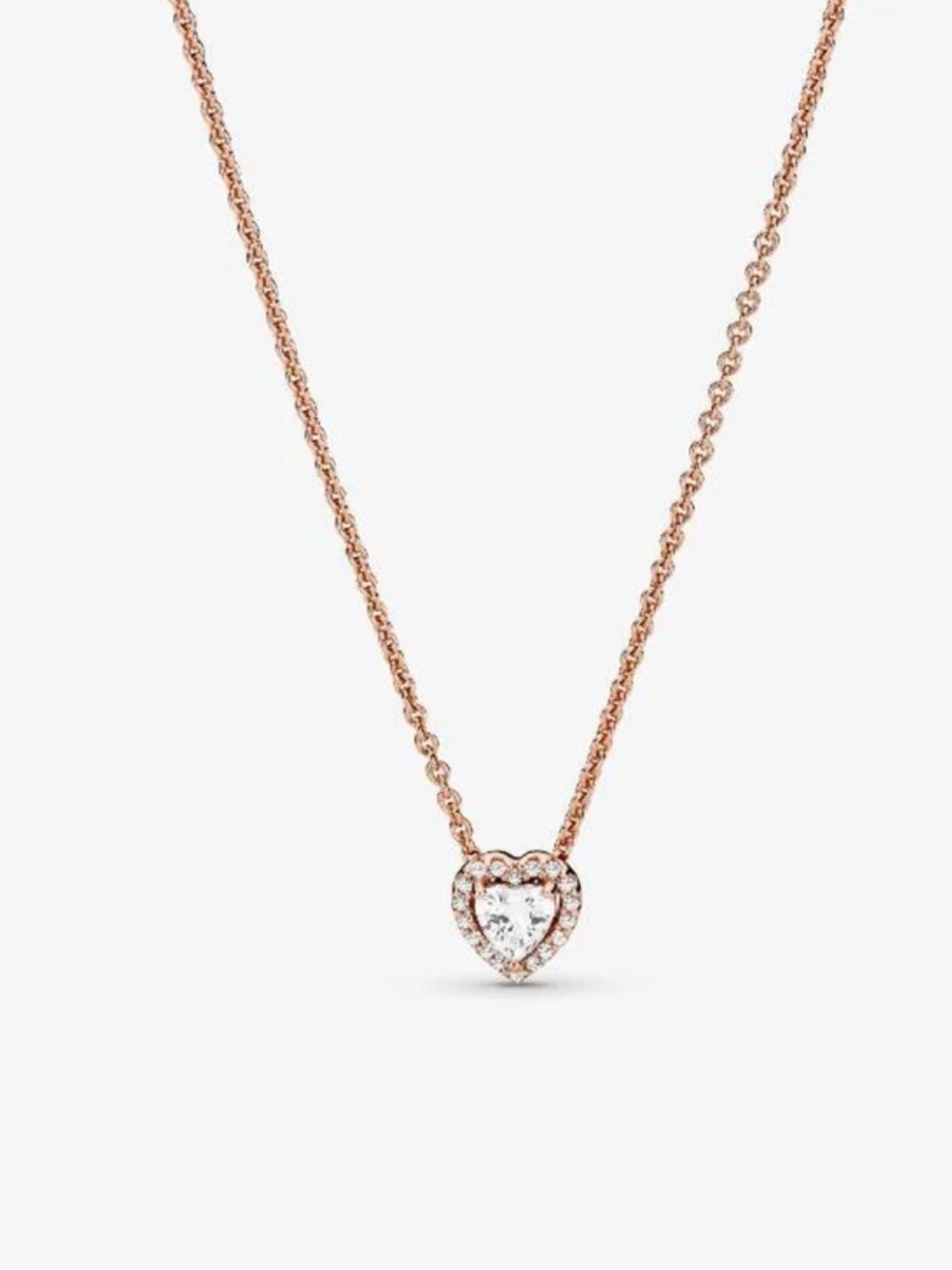 Pandora Rose Gold Heart Pendant Necklace with Clear Crystal